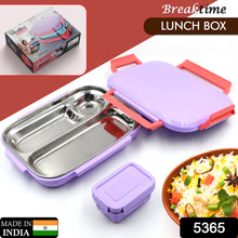 Kids plastic lunch box, pink, with steel plate, school use.