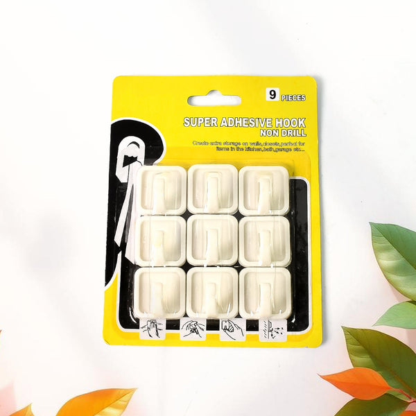 Adhesive Hooks for Wall Hanging Clothes Strong Adhesive Hooks (9 pcs Set)