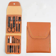 Manicure set with 12 tools in a PU leather case, perfect for home and travel grooming.