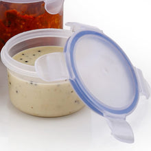 Plastic food storage container with leak-proof and airtight lid, ideal for keeping contents fresh.