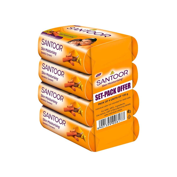 Santoor Skin Moisturising Sandal & Turmeric Soap - Pack of 4