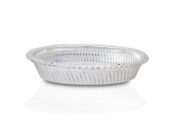 Elegant oval silver tray with royal design for gifts and serving.