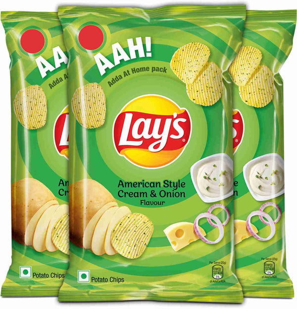 Lay's Potato Chips  American Style Cream & Onion Flavour, Crunchy Chips & Snacks, Party Pack (Weight May Vary)