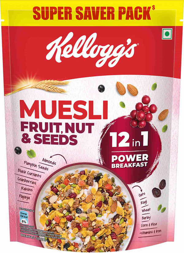 Kellogg's Fruit Nut & Seeds, 12-in-1 Power Breakfast, IndiaNo.1 Muesli Cereal Pouch  (750 g)