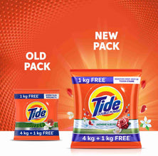 Tide Plus Double Power Jasmine and Rose Detergent Powder 4 kg  (1KG Tide with Extra Power Free)