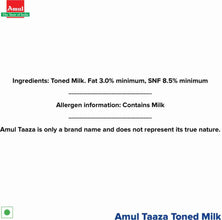 Amul Taaza Homogenised Toned Milk  (1 L)